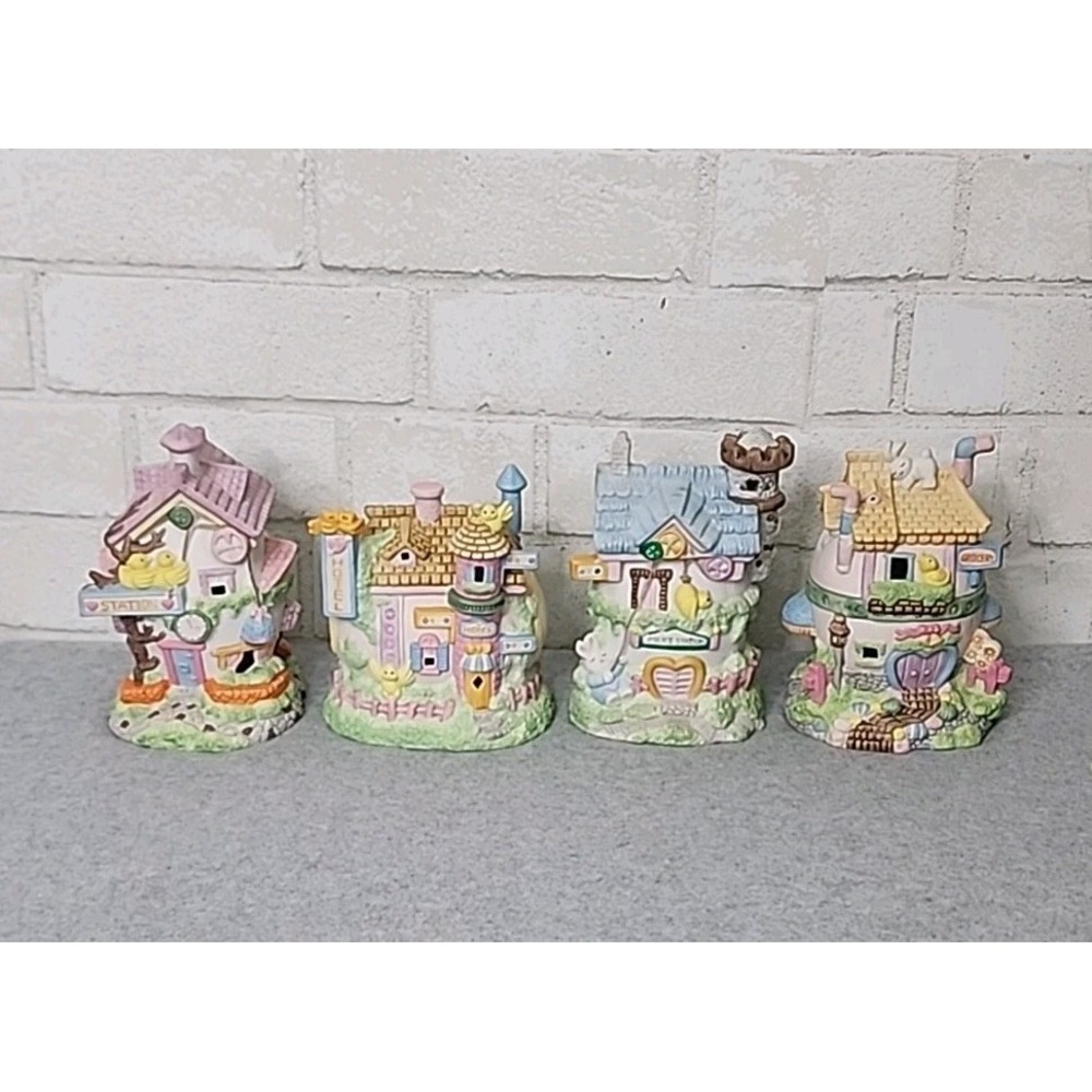 Easter Village Porcelain Buildings Grocery Hotel Station Police Station 4 Pc Set